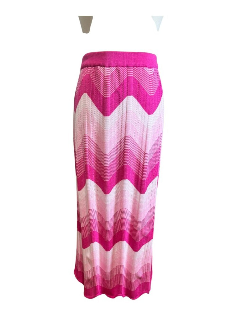 Ming Wang Pink Chevron Knit Maxi Skirt Size M - Zig Zag Pattern Long Midi | NWT - Picture 4 of 12